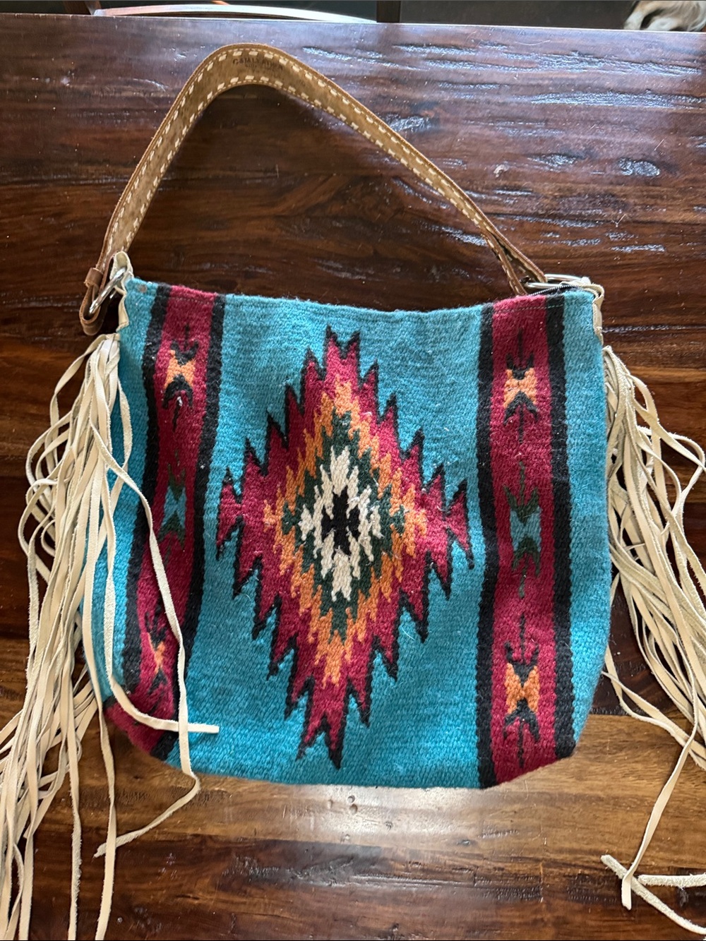 Western Turquoise Southwestern Fringe Shoulder Bag